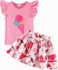 Girls Skirt Set 2 Piece Outfit Toddler Summer Clothes Ruffle Sleeve T-Shirt Bow by zarmfly