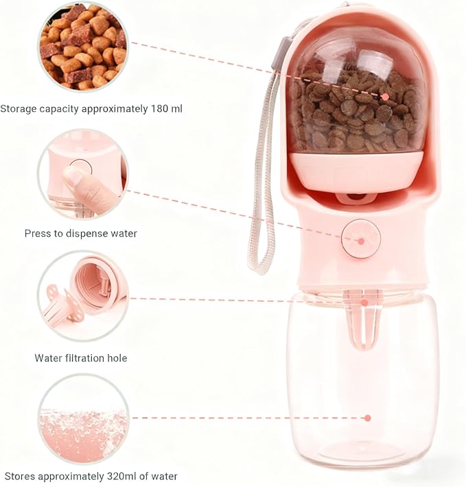 2-in-1 Dog Water Bottle with Food Container - 10oz Leak-Proof Travel Water - Image 5