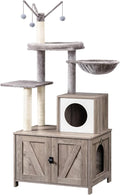 HOOBRO Cat Tree Tower with Litter Box Enclosure Indoor, Wooden Cat Condo with by HOOBRO