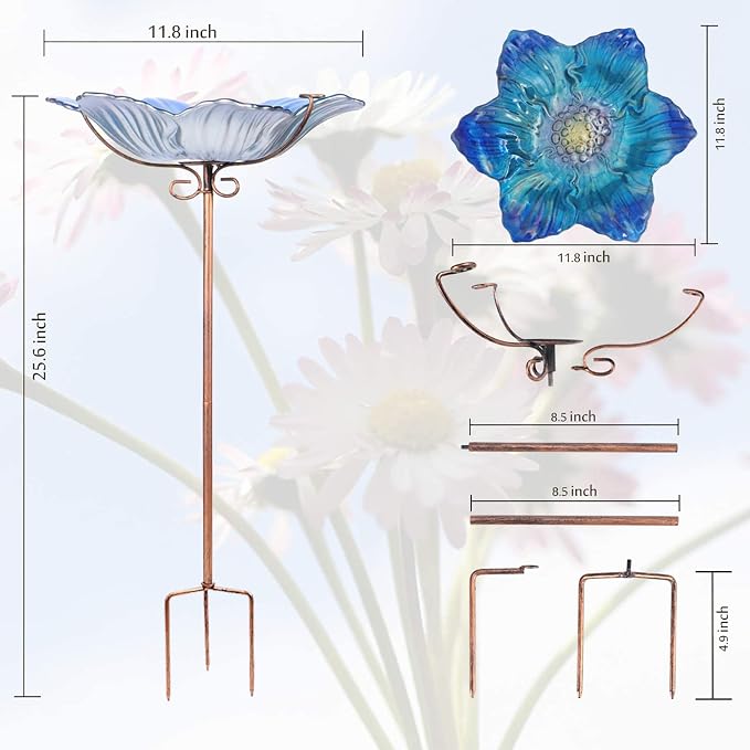 MUMTOP Bird Baths for Outdoors Glass Bird Bath Bowl Outdoor Bird Feeder Flower - Image 9