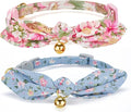Cotton Bowtie Cat Collar with Bell 2 Pack Stylish Floral Breakaway Kitten by YUDOTE