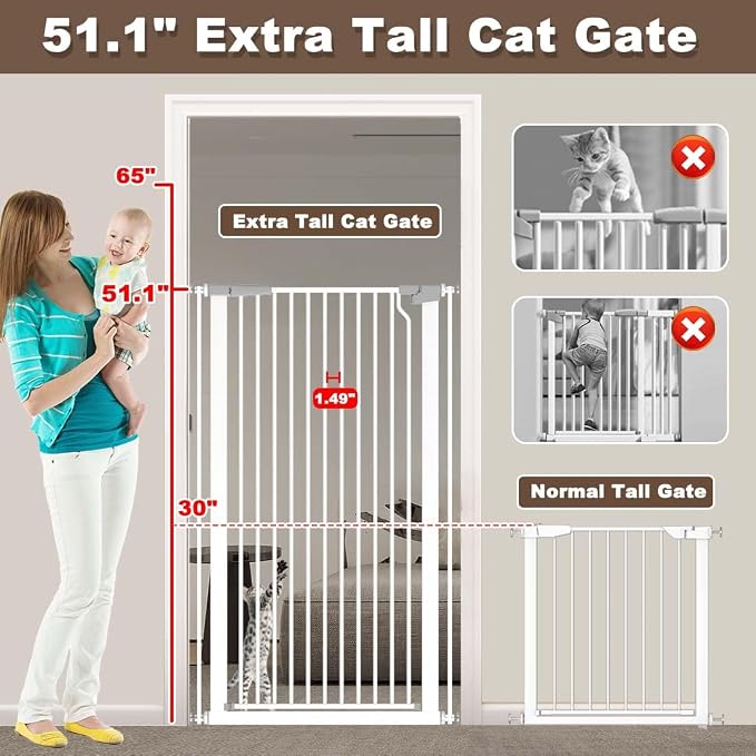 Fairy Baby 51.18" High Extra Tall Cat Gate, 29.5"-40.5" Wide Baby Gate - Image 3