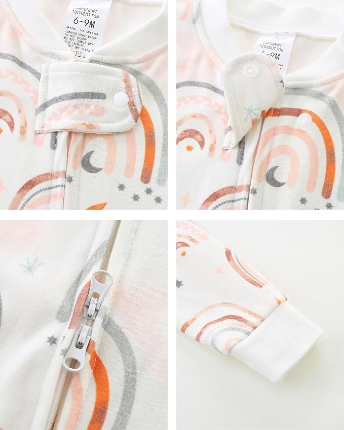Neutral Baby Clothes Boy Girl Footed Cotton Long Sleeve Double Zipper Onesie - Image 3