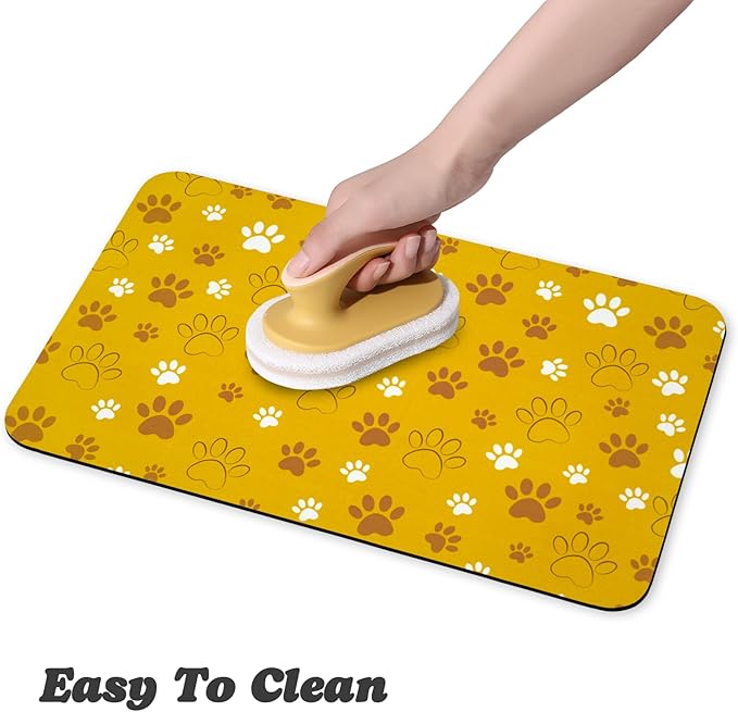 Dog Food Mat, Absorbent Water Bowl Mats Cat Pet Feeding Placemats Yellow 17 * - Image 4