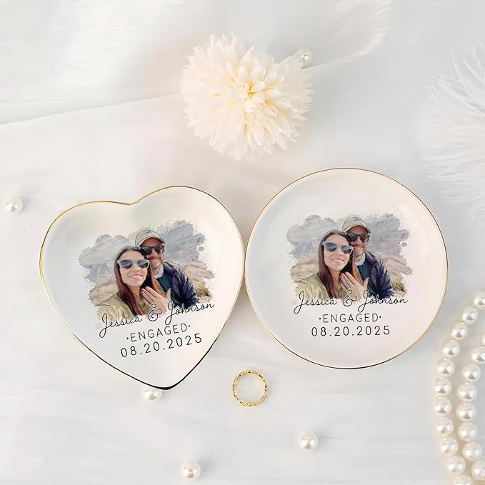 Personalized Couple Portrait Photo Ring Dish Engagement Gift, Ring Holder Dish - Image 4