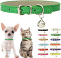 Green XXS Dog Collar with Bell, Soft Pu Leather Cat Collars Adjustable Buckle by Weimostar