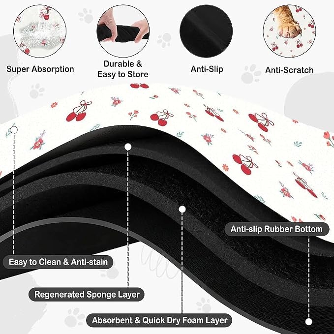 Dog Food Mat for Pet Cat Food Mat, Cherry Absorbent Quick Dry Dog Bowl Mats for - Image 5
