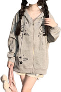 Womens Y2K Zip Up Cute Graphic Hoodies Cat Ears Casual Cartoon Harajuku Kawaii by WelcometoDynict