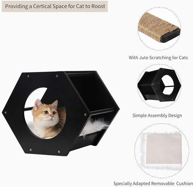 Cat Shelves with 3 Steps Scratcher Post & Hammock - Image 4