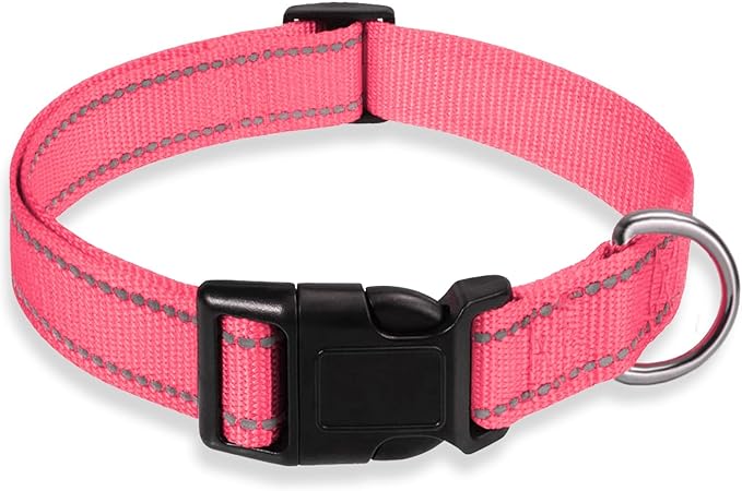 Reflective Dog Collar with Buckle Adjustable Safety Nylon Collars by BOOMIBOO