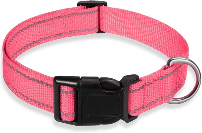 Reflective Dog Collar with Buckle Adjustable Safety Nylon Collars by BOOMIBOO