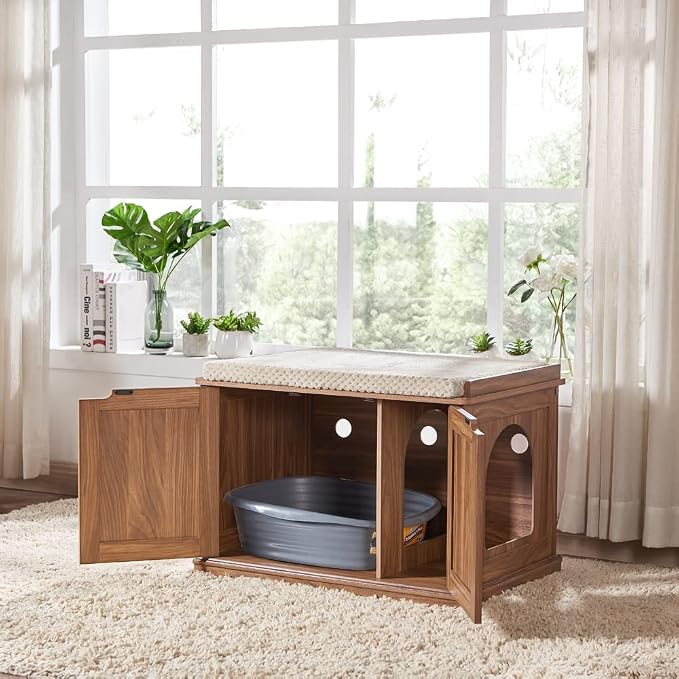 unipaws Cat Litter Box Enclosure Furniture, Hidden Litter Box Cover Washroom - Image 5