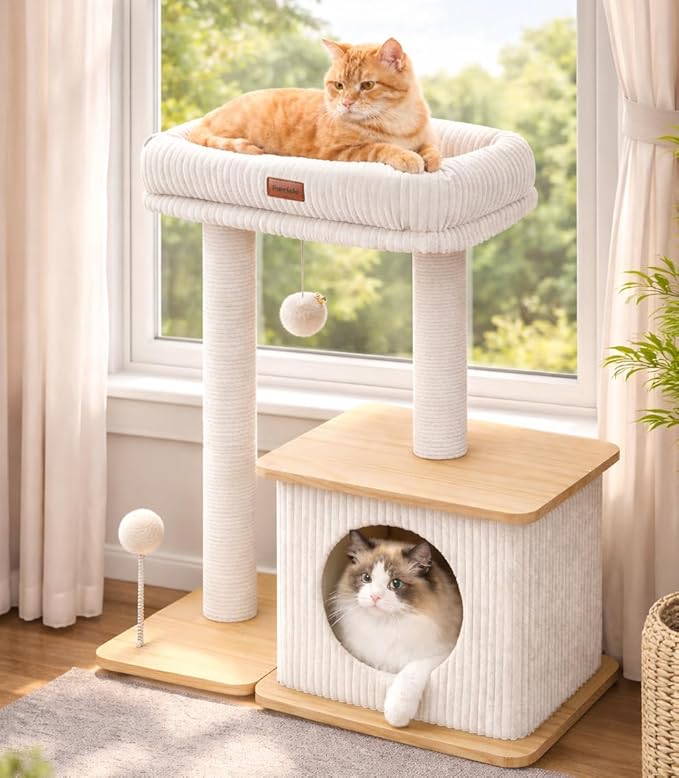 Modern Cat Tree for Indoor Cats, Nordic Loft Style, Wooden Cat Tower by Purrlato