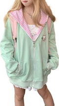 Womens Y2K Zip Up Cute Graphic Hoodies Cat Ears Casual Cartoon Harajuku Kawaii by WelcometoDynict