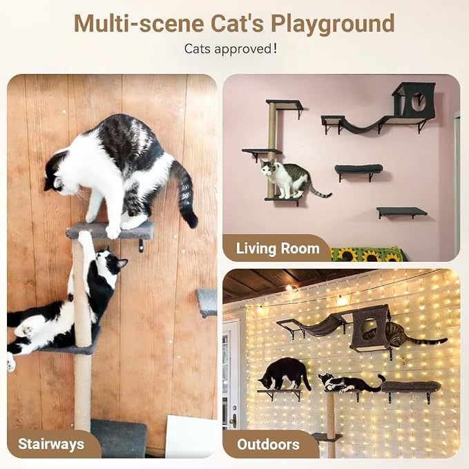 Cat Wall Shelves, 5-in-1 Cat Furniture Set, Wooden Cat Climber - Image 6