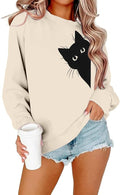 FRYAID Cat Sweatshirt Women Funny Black Cat Graphic Sweater Casual Cat Crewneck by FRYAID
