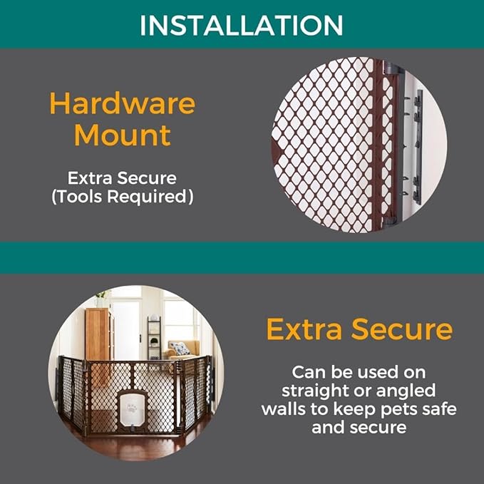 MyPet Extra Wide Dog Gate with Small Pet Door. 38.5” to 103.5" Wide. Cat Gate - Image 4