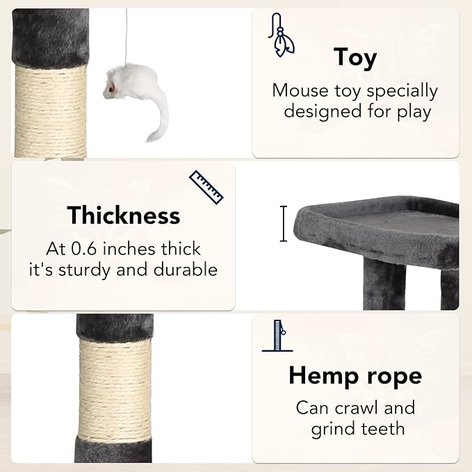 BestPet | 37" Cat Tree Tower | Light Gray | Sturdy Multi-Level Cat Tree - Image 5