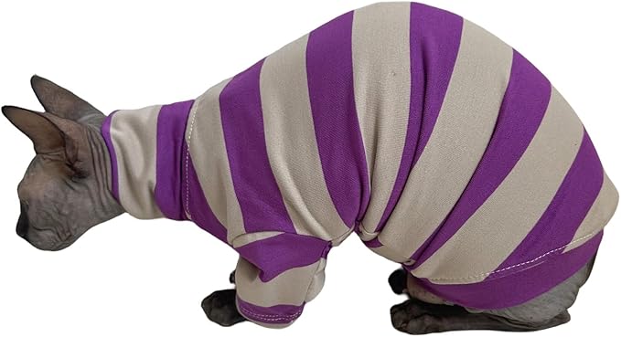Vintage Stripes Sphynx Hairless Cats Shirt Cotton Cat Turtleneck Pet Clothes - Image 4