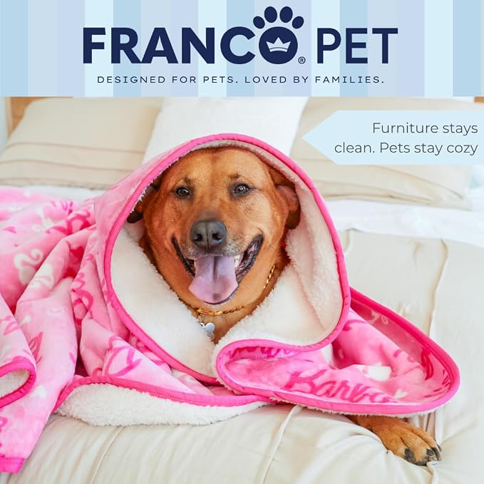 Franco Pet Barbie Super Soft Cozy Waterproof Sherpa-Backed Blanket Throw - Image 6