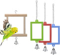 4 PCS Bird Mirror with Bell Parrot Hanging Interactive Playing Toy by Wontee