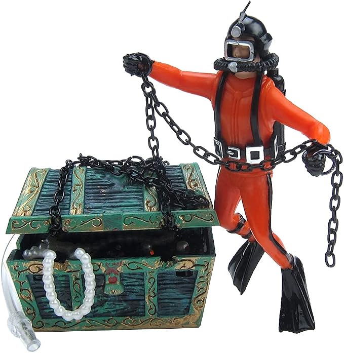 Live-Action Aquarium Ornament Creative Undersea Treasure Chest Diver Air by Eyech