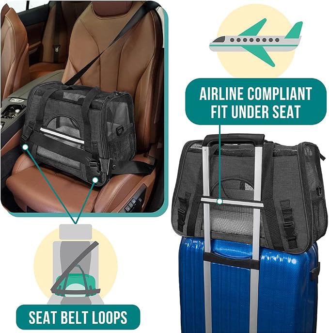 PetAmi Airline Approved Soft Sided Dog & Cat Carrier, Ventilated Pet Carrying - Image 6
