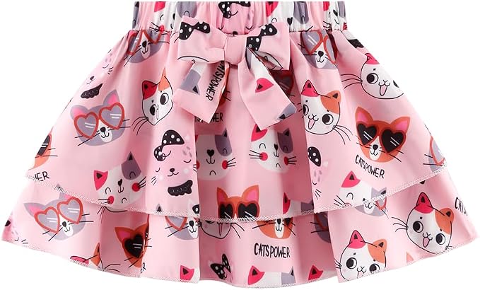 Girls Skirt Set 2 Piece Outfit Toddler Summer Clothes Ruffle Sleeve T-Shirt Bow - Image 7