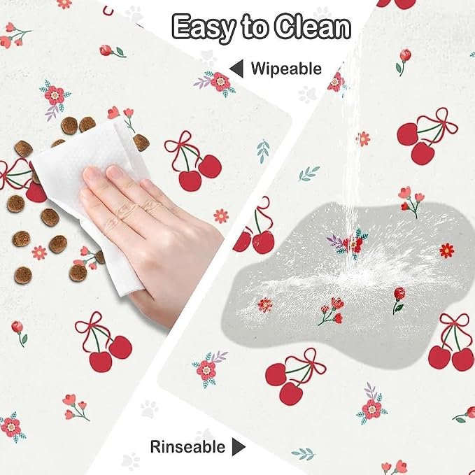 Dog Food Mat for Pet Cat Food Mat, Cherry Absorbent Quick Dry Dog Bowl Mats for - Image 6