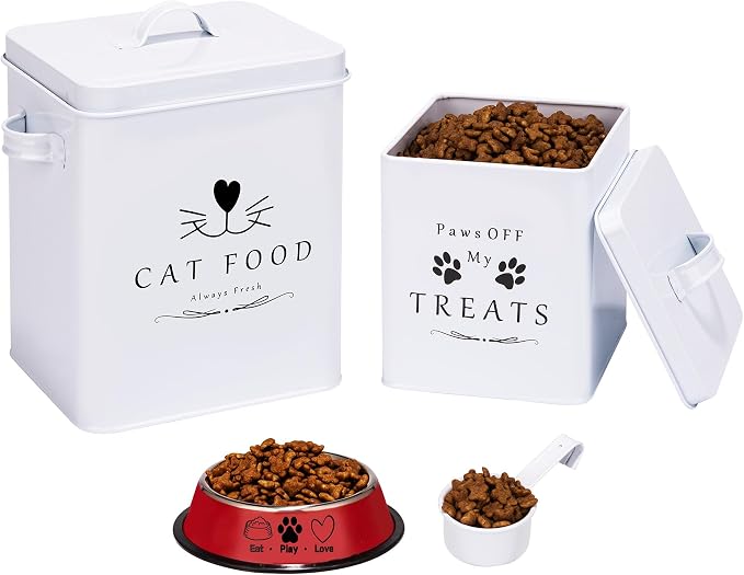 Meraki Home Farmhouse Cat Food and Treats Containers + Feed Scoop + Pet Food by MerakiHome