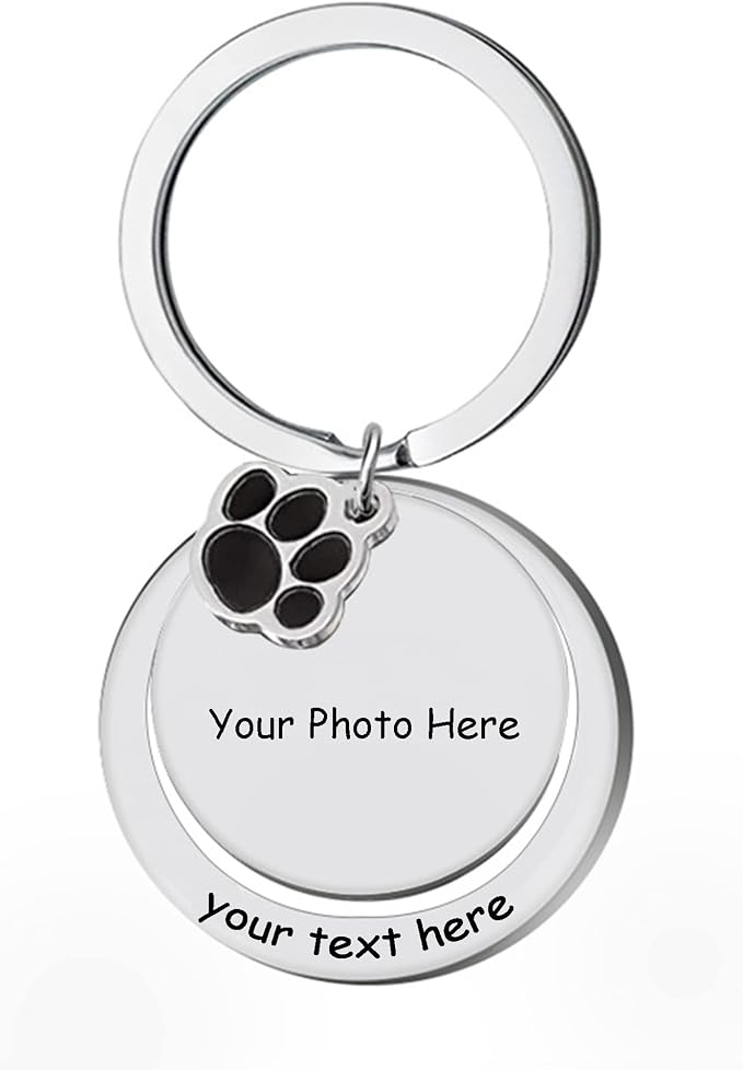 Custom Pet Photo Keychain Personalized Photo Pawprint Dog Tag Keychain Engraved - Image 2
