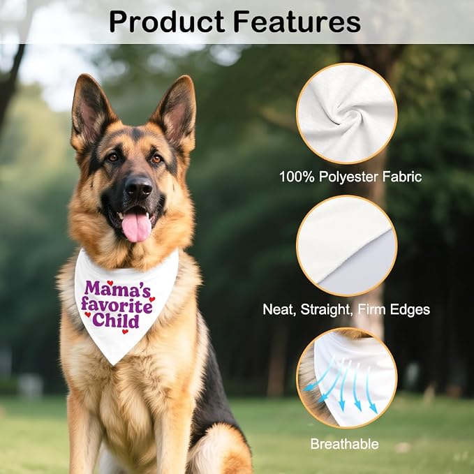 Mama's Favorite Child White Dog Bandana, Funny Photo Prop Pet Scarf Accessories - Image 3