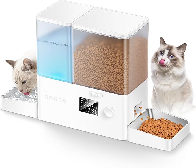 ROJECO Automatic Cat Feeder and Water Dispenser, 36Cups/8.5L 2-in-1 Stainless by ROJECO