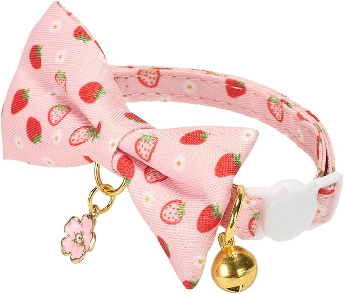 2 Pack Cat Collars, Removable Bowtie, Floral Pattern, Safety Breakaway Clasp - Image 4