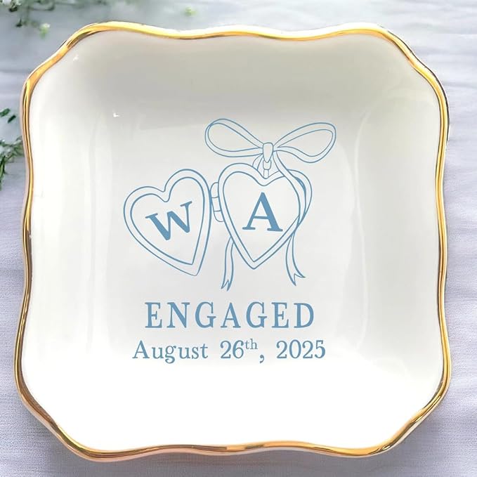 Personalized Locket Wedding Ring Dish, Custom Initial Engaged Rings Holder by Anniversaree