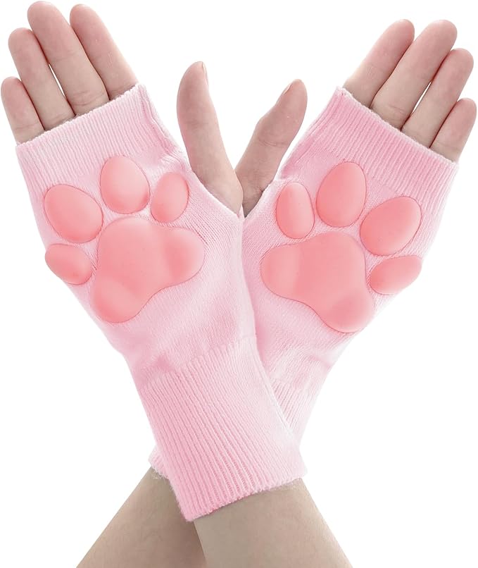 Nydotd Cat Paw Pad Mittens Gloves Kawaii Pink 3D Claw Fingerless Cute Cat by Nydotd