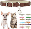 Brown Small Dog Collar with Bell, Soft Pu Leather Cat Collars Adjustable Buckle by Weimostar