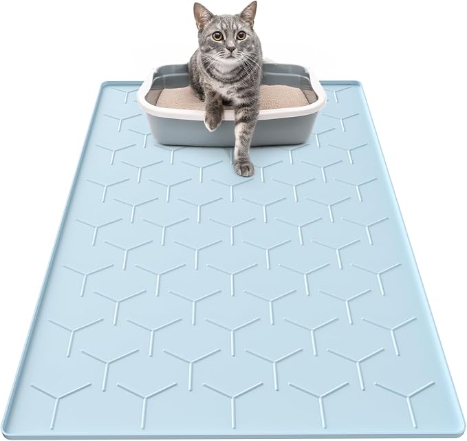 Silicone Cat Litter Trapping Mat, Large Waterproof 34" X 22" Cat Litter Box Mat by Garoopion
