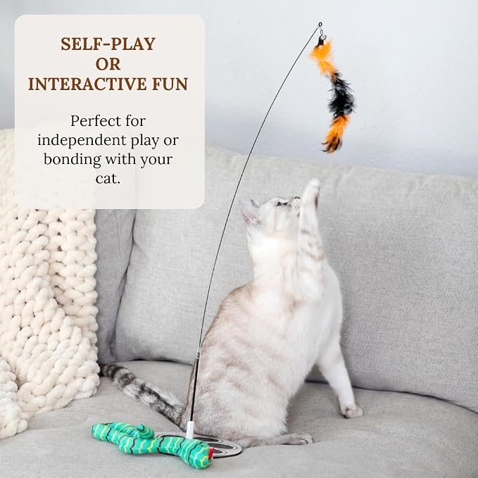 Cat Wand Toy with Round Base – Interactive Feather & Glow-in-The-Dark Octopus - Image 7