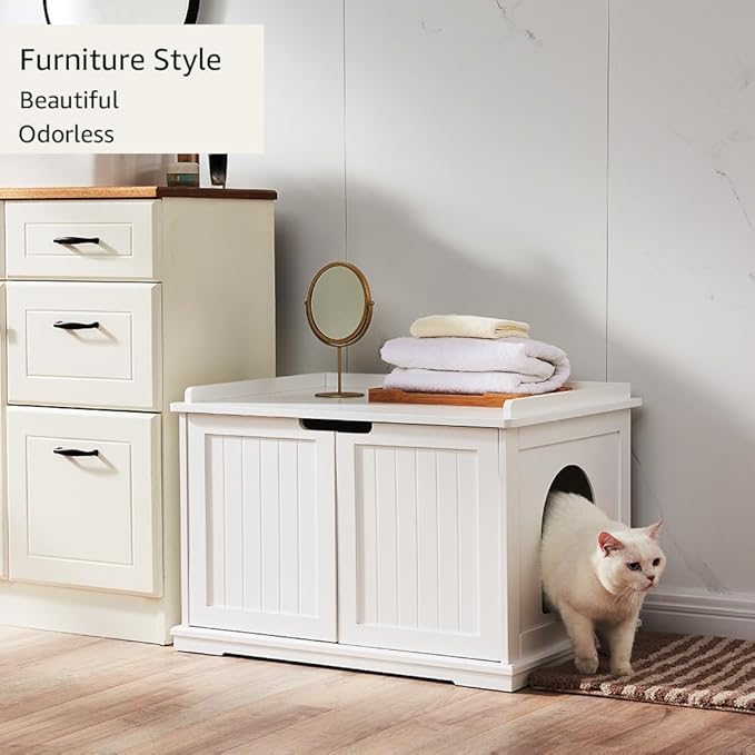 unipaws Cat Litter Box Enclosure Furniture, Cat Washroom, Hidden Litter Box - Image 3