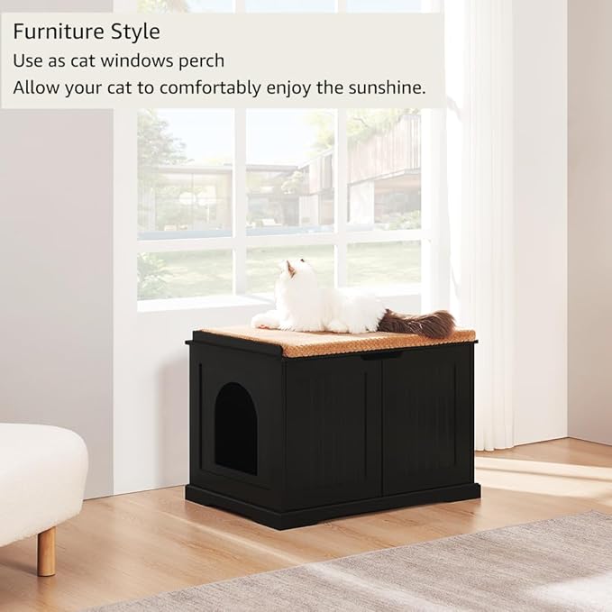 unipaws Black Cat Litter Box Enclosure Furniture, Kitty Hidden Cover, Concealed - Image 2