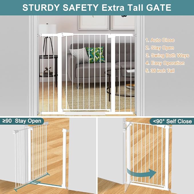 Fairy Baby 38" Extra Tall Baby Gate, 48.9"-54.3" Extra Wide Large Pet Gate - Image 7