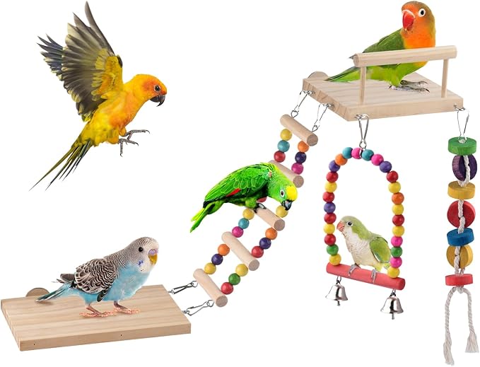 5in1 Bird Parakeet Toys, Detachable Birdie Perches Platform Swing by DBNESS