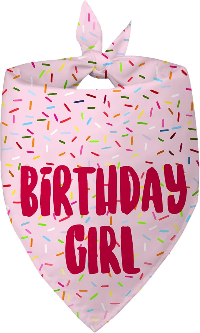 Birthday Girl Dog Bandanas 1 Pack, Triangle Reversible Pet Scarves by Yaofavo