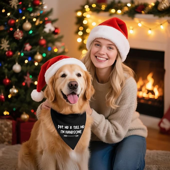 Pet Me and Tell Me I'm Handsome Black Dog Bandana, Humor Cute Puppy Scarf - Image 5
