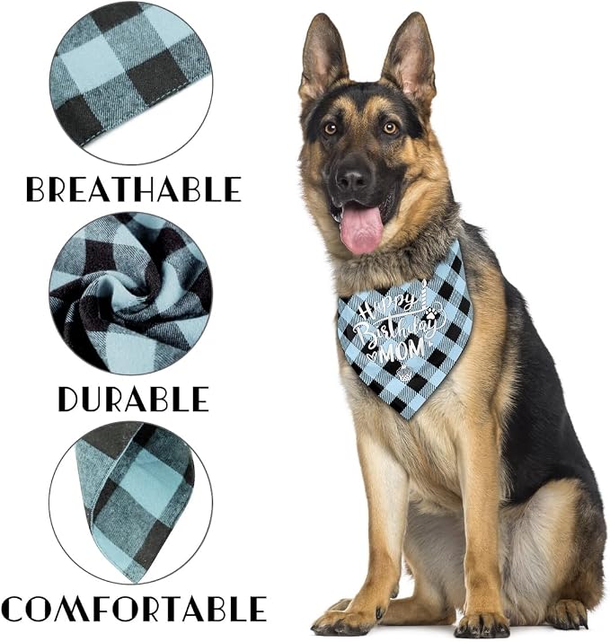 Dog Bandana, Happy Birthday Mom Dog Bandana, Dogs Scarf Classical Plaid Printing - Image 3