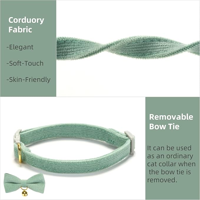 Soft Corduroy Cat Collar, Plaid Pattern, - Image 5