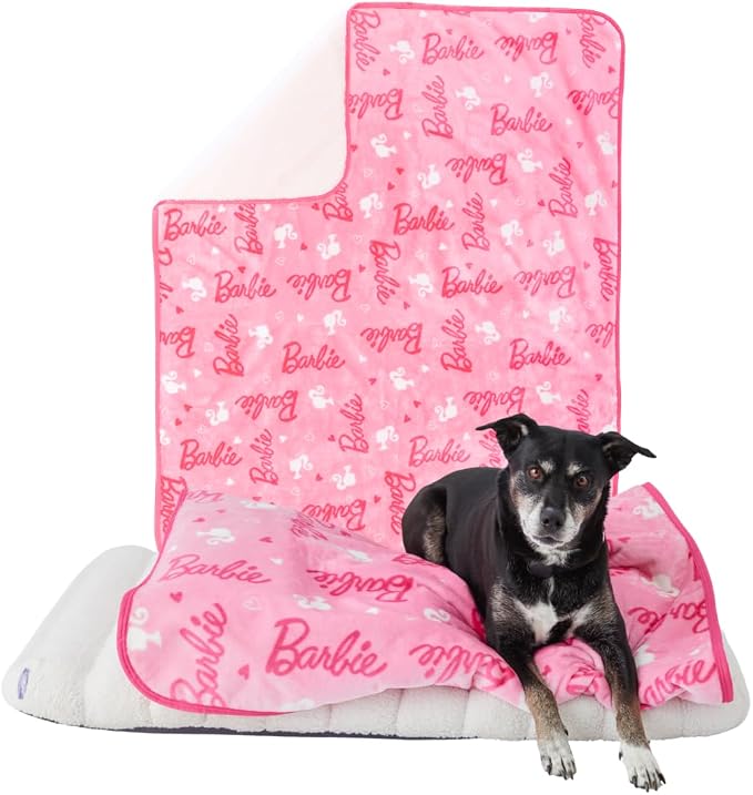 Franco Pet Barbie Super Soft Cozy Waterproof Sherpa-Backed Blanket Throw by Franco