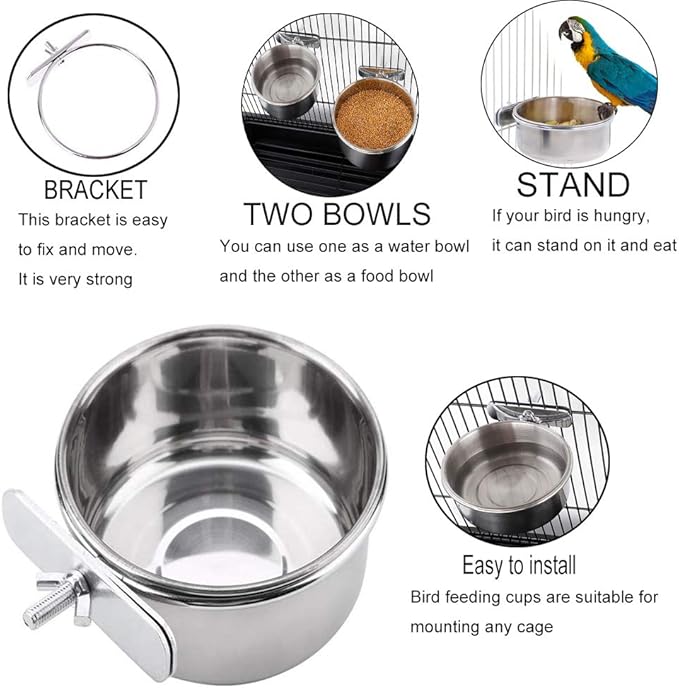 PINVNBY Parrot Feeding Cups Birds Food Dish Stainless Steel Parrot Feeders - Image 5