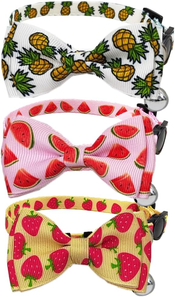 Fruit Cat Collar with Bow Tie and Bell 3 Pack Watermelon Strawberry and by Diaurbsie